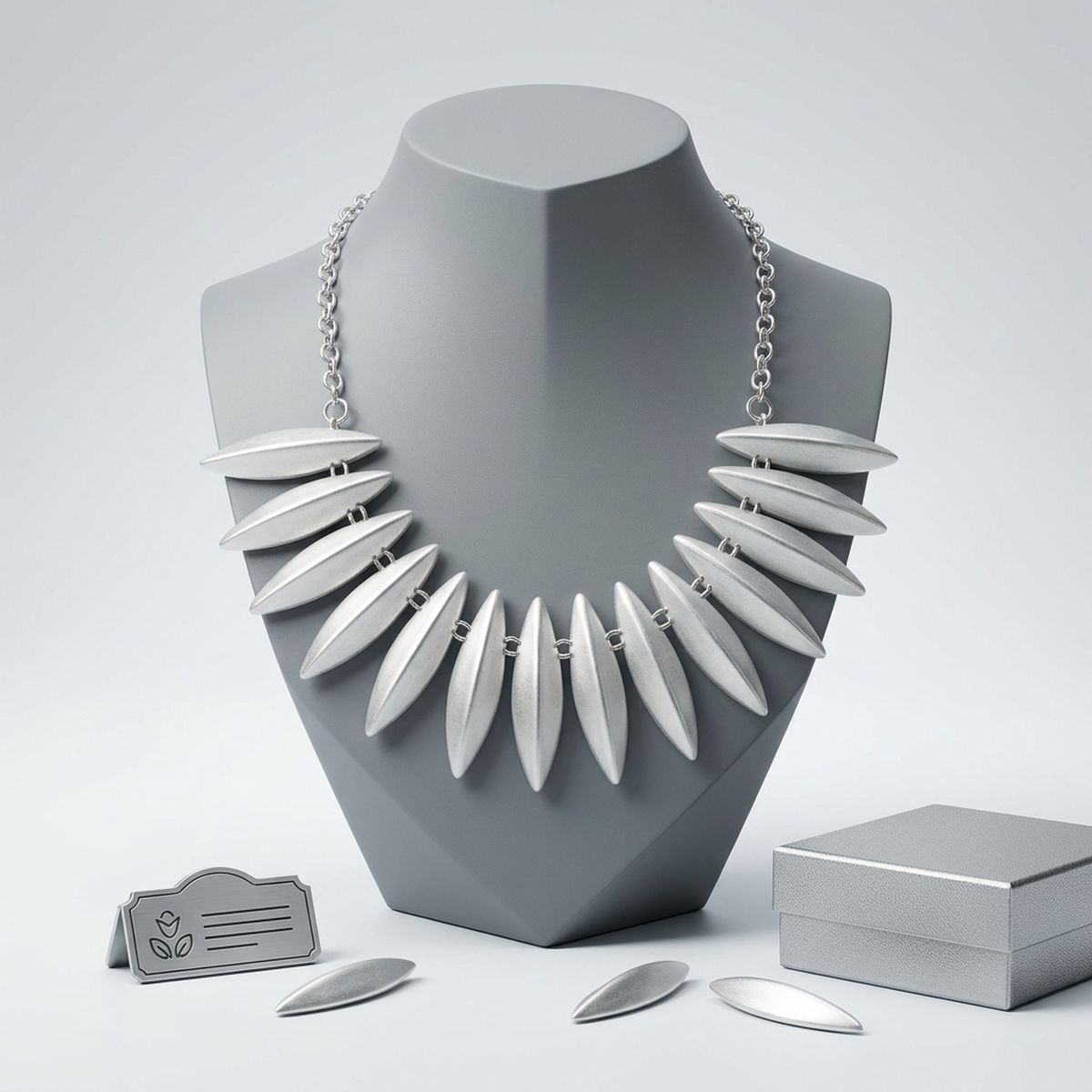 Egyptian Collar Matte Silver Fanned Necklace