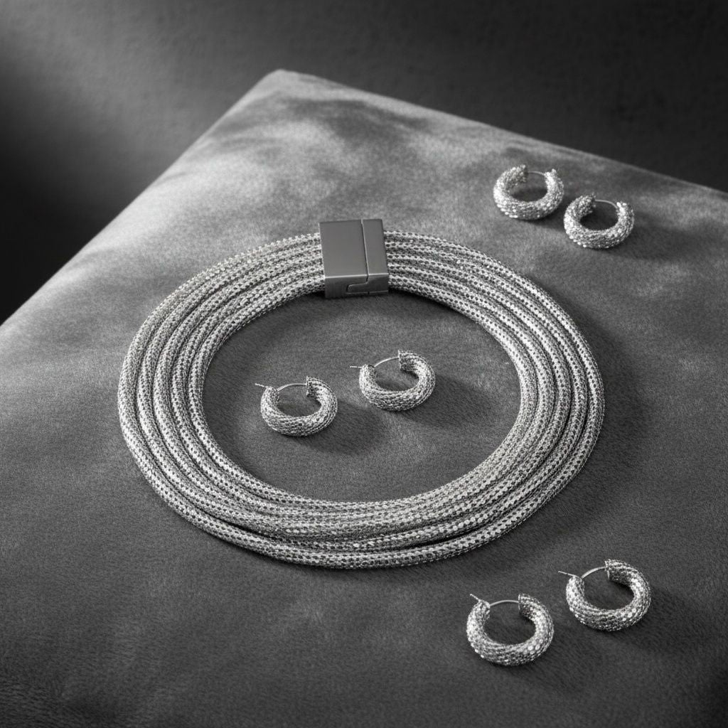 Silver Mesh 5 Strand Snake Chain Magnetic Necklace
