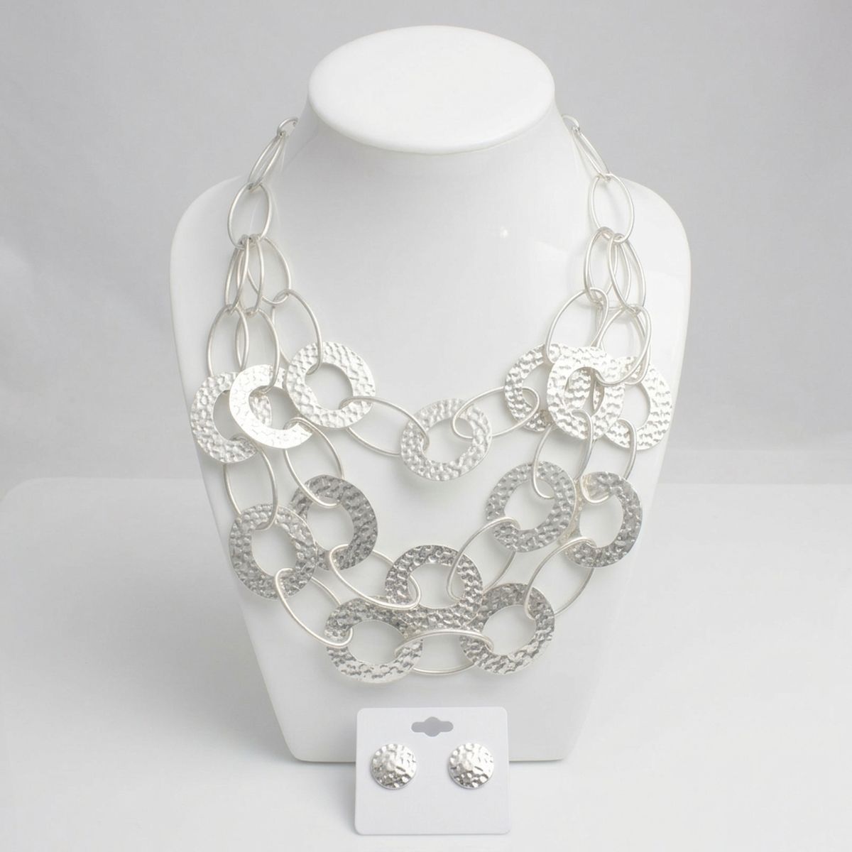 Bib Matte Silver Multi Link Layer Chains Necklace