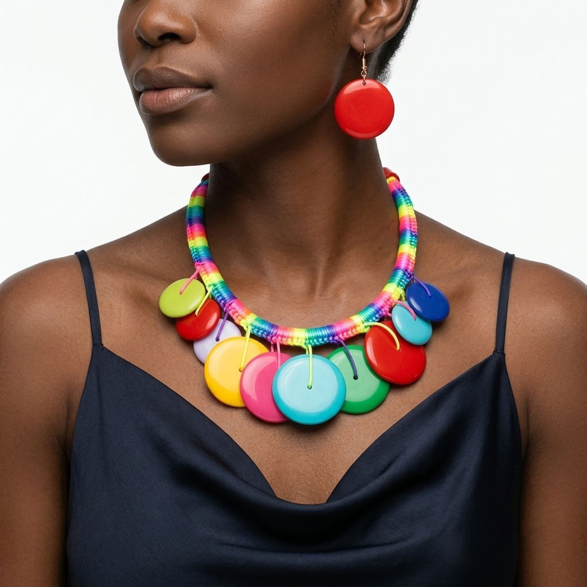 Collar Rainbow Wrap Multicolor Disc Necklace