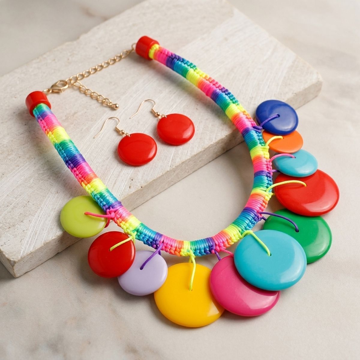 Collar Rainbow Wrap Multicolor Disc Necklace