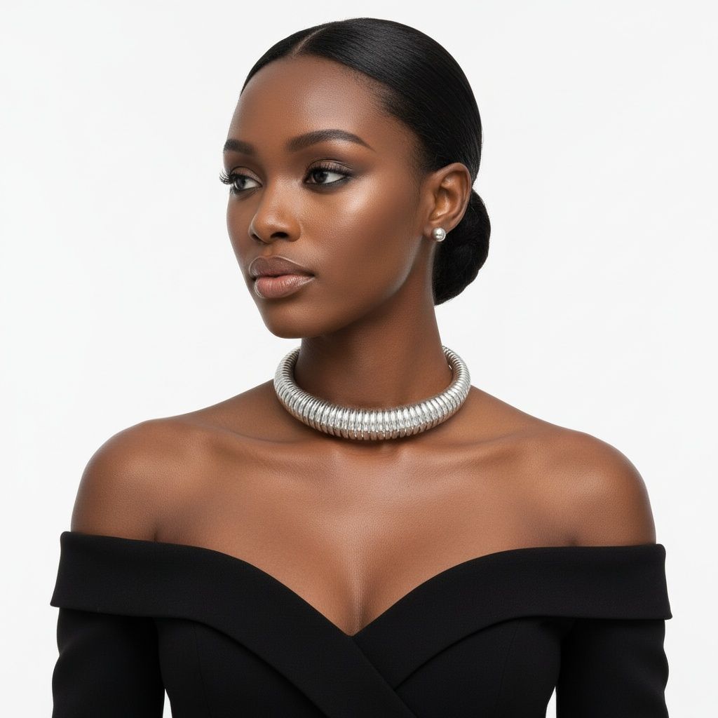 Choker Thick Coiled Silver Metal Spring Necklace