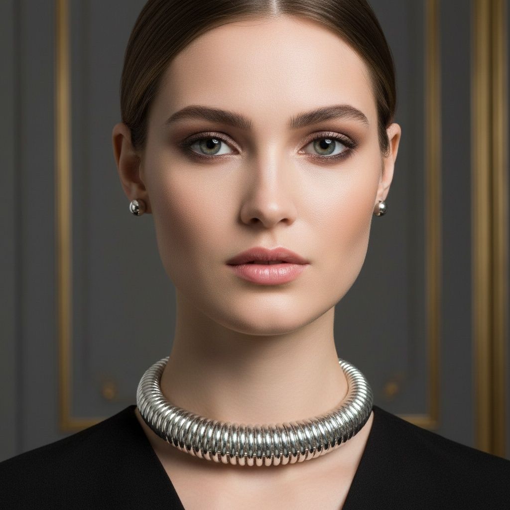 Choker Thick Coiled Silver Metal Spring Necklace