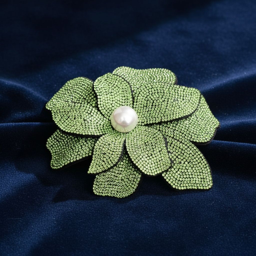 Brilliant Green Blooming Flower Brooch Hair Clip