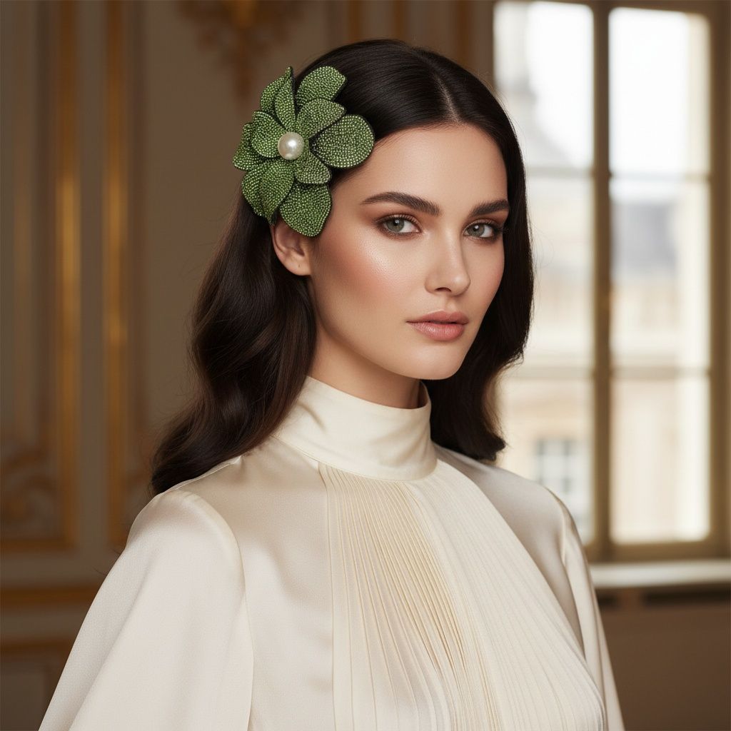 Brilliant Green Blooming Flower Brooch Hair Clip