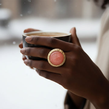 Cocktail Ring Large Pink Resin Vintage Stretch