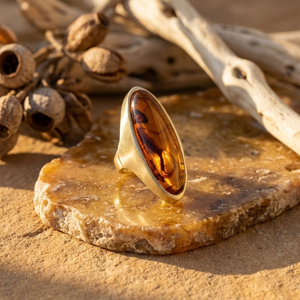 Cocktail Tortoise Elongated Oval Matte Gold Ring