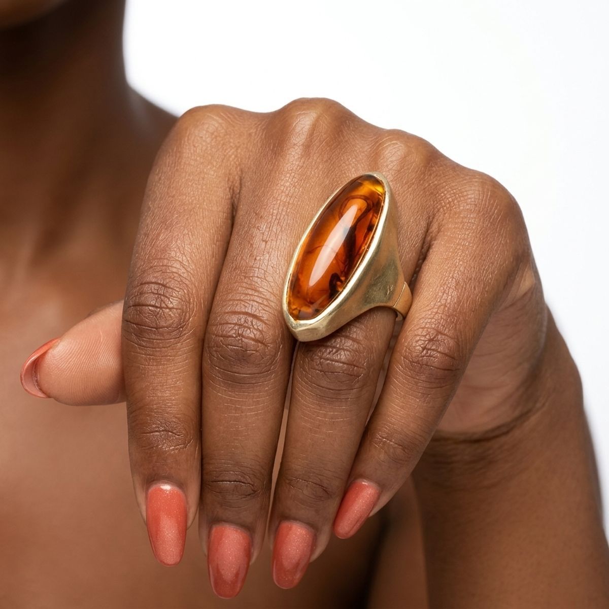Cocktail Tortoise Elongated Oval Matte Gold Ring