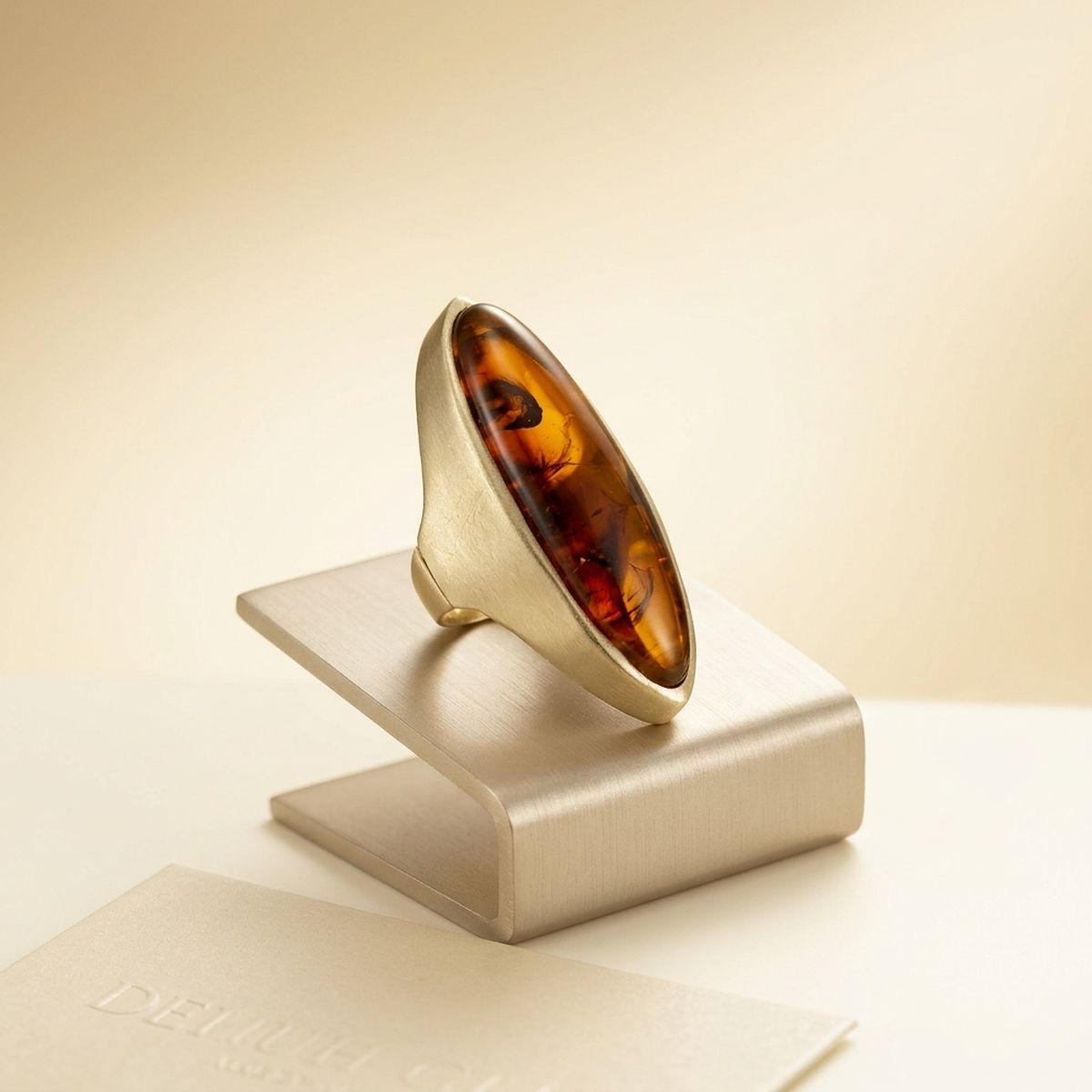 Cocktail Tortoise Elongated Oval Matte Gold Ring