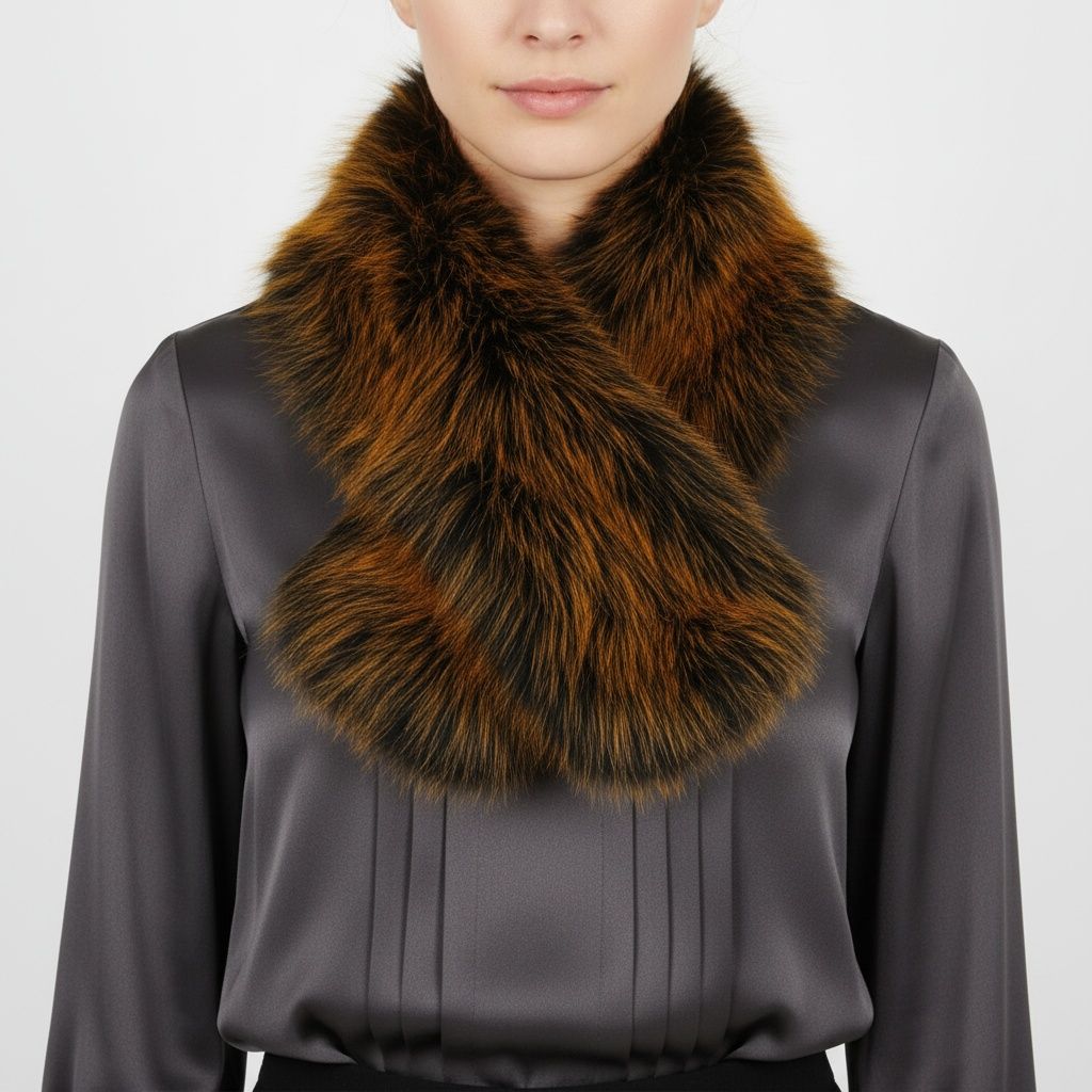 Scarf Luxe Faux Fur Orange Collar Winter Stole