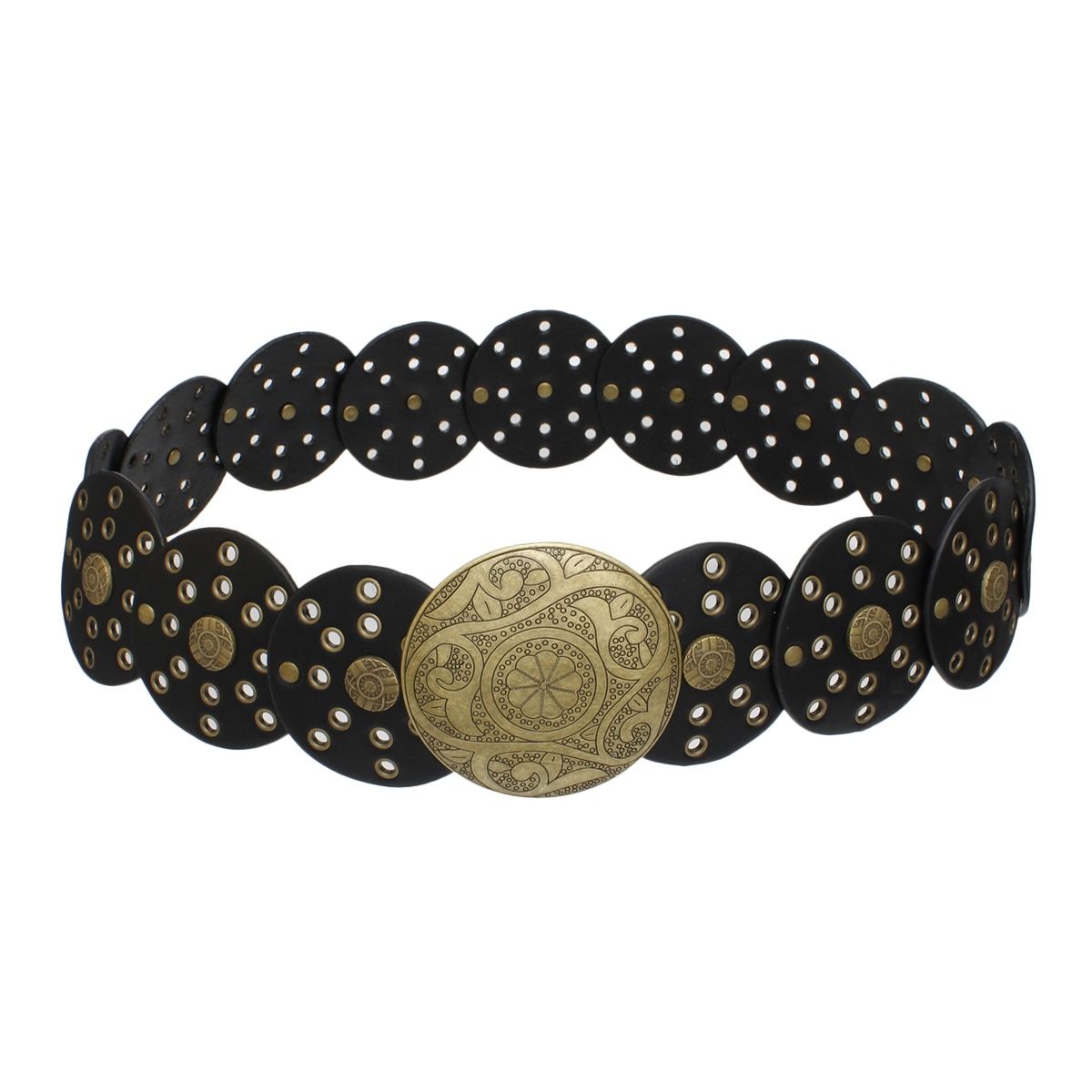 Western Belt Black Circular and Gold Cowboy Chic