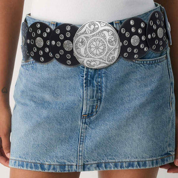 Western Belt Black Circular and Silver Cowboy Chic