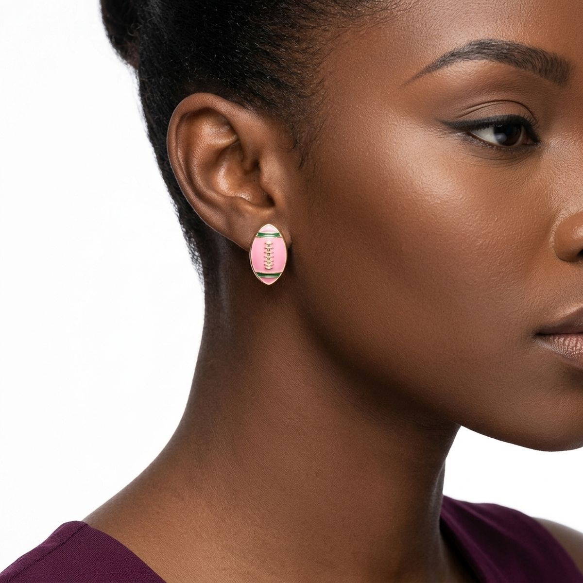 14K Gold Pink Green AKA Football Stud Earrings