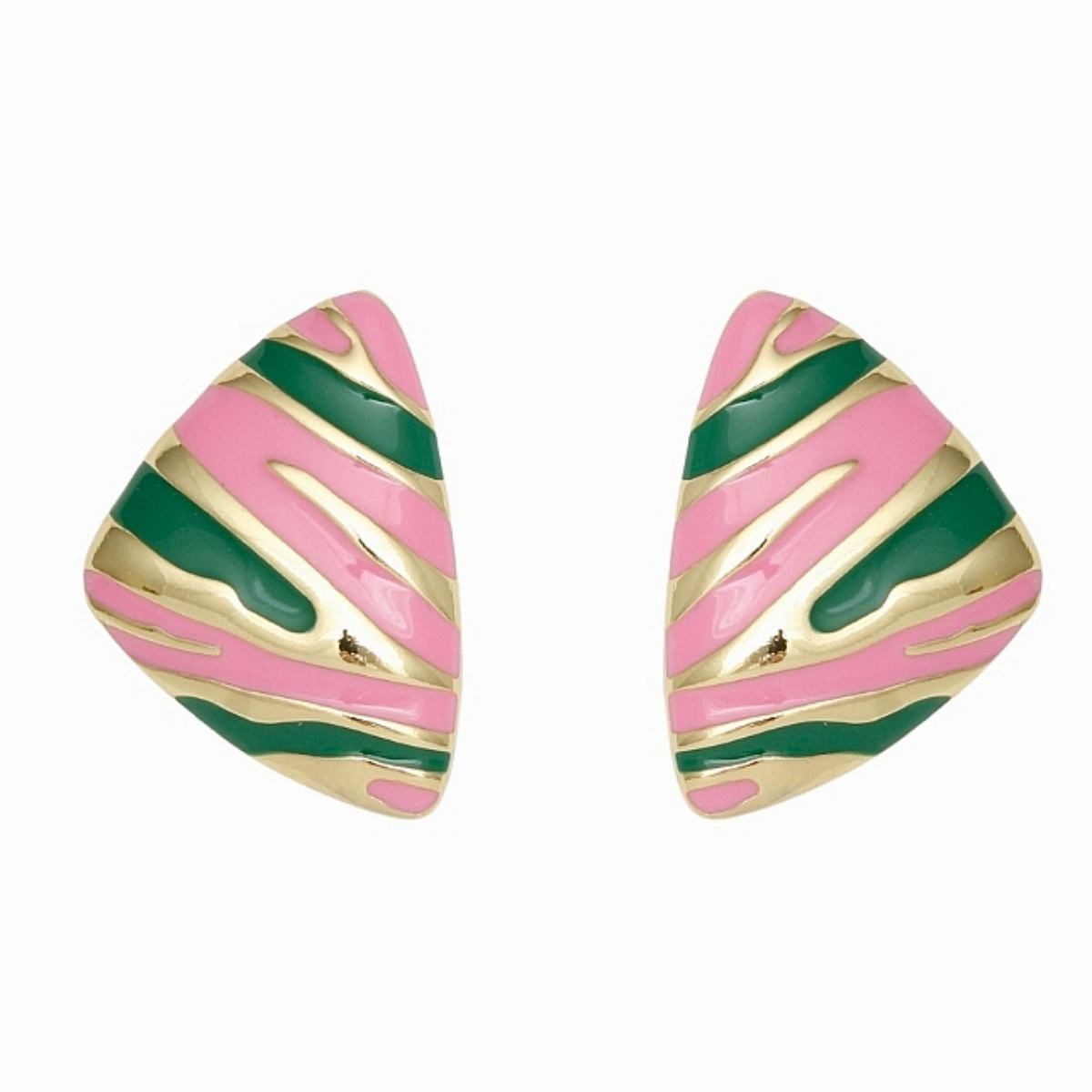 14K Gold Pink Green AKA Animal Print Stud Earrings