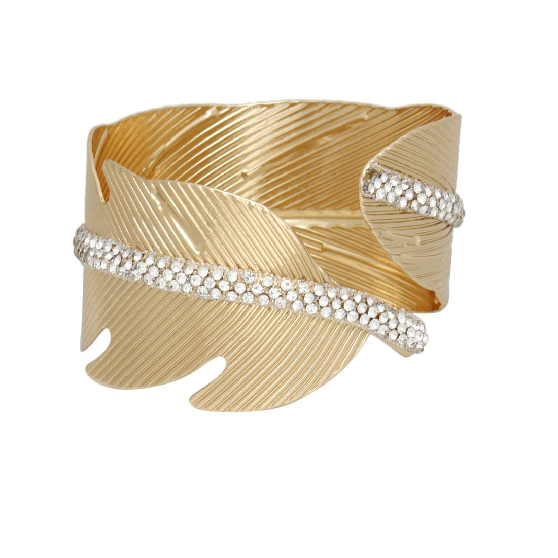Cuff Gold Leaf Motif Shimmering Stone Bracelet