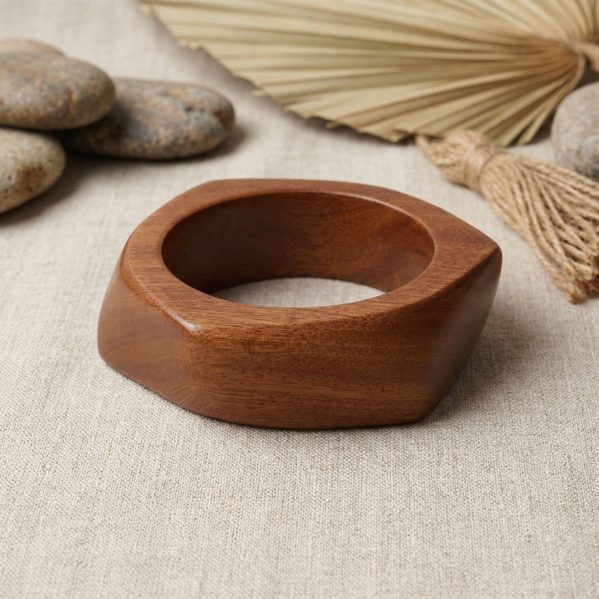 Bangle Dark Wood Grain Pointed Edge Bracelet