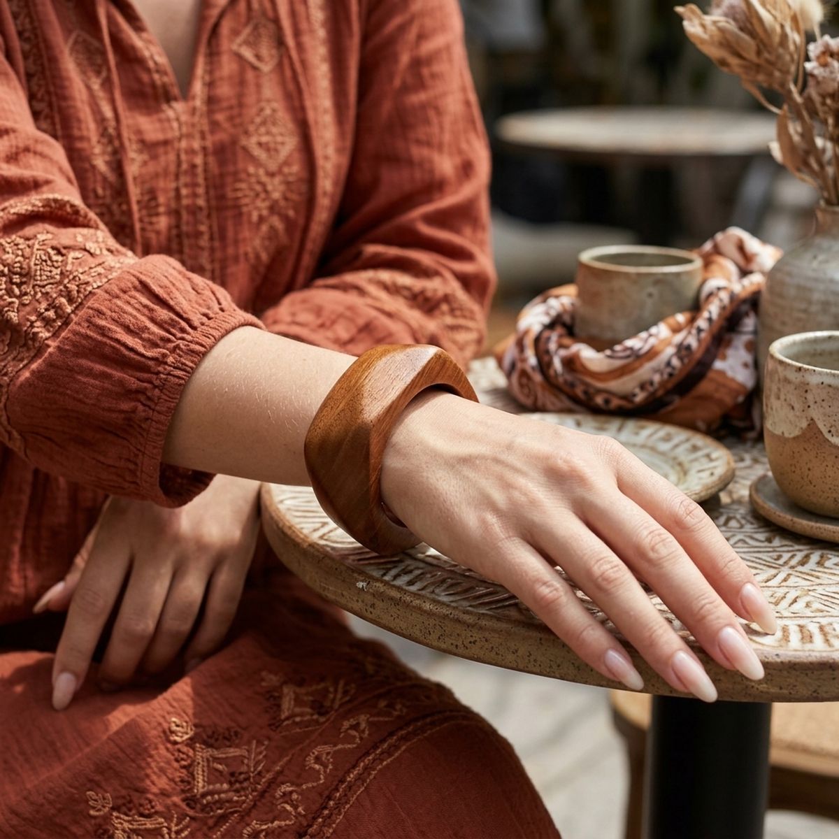 Bangle Dark Wood Grain Pointed Edge Bracelet
