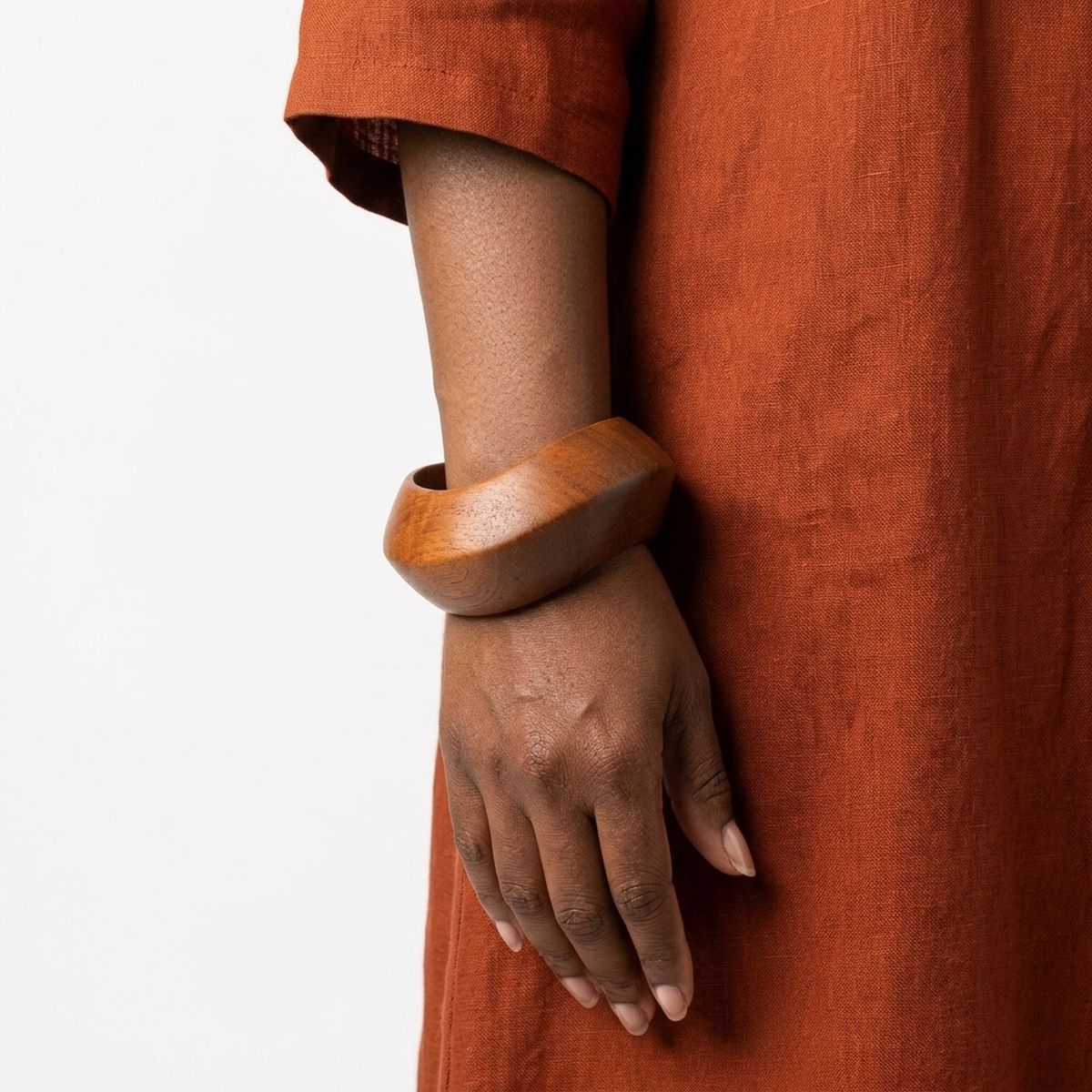 Bangle Dark Wood Grain Wavy Profile Bracelet