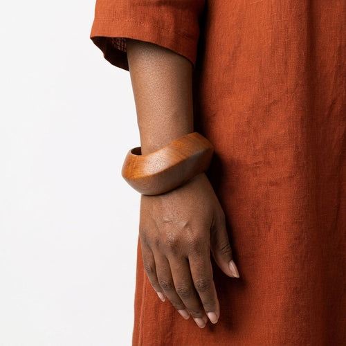 Bangle Dark Wood Grain Wavy Profile Bracelet