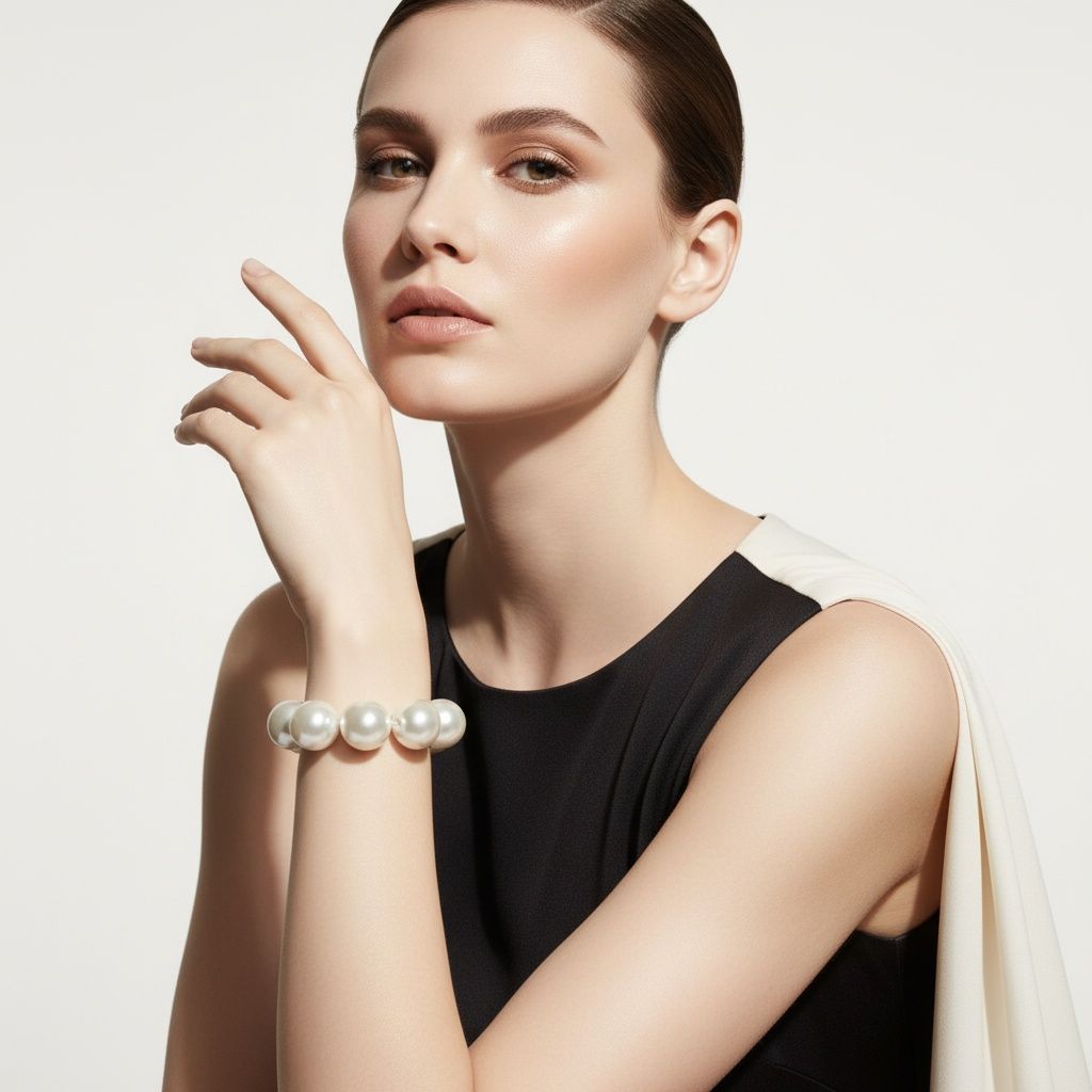 High Gloss Pearlescent Cream 24mm Bead Bracelet
