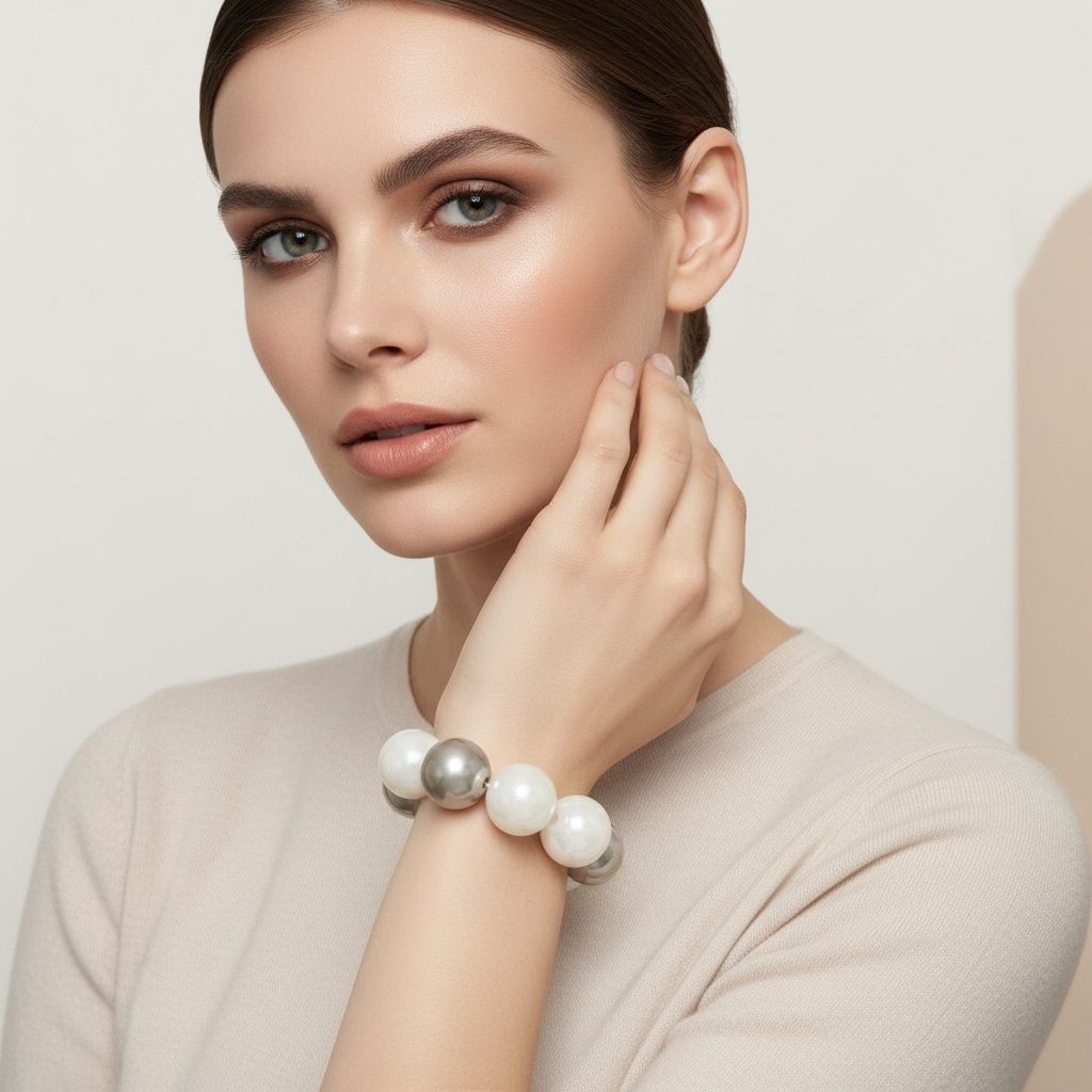 High Gloss Pearlescent White Brown 24mm Bracelet
