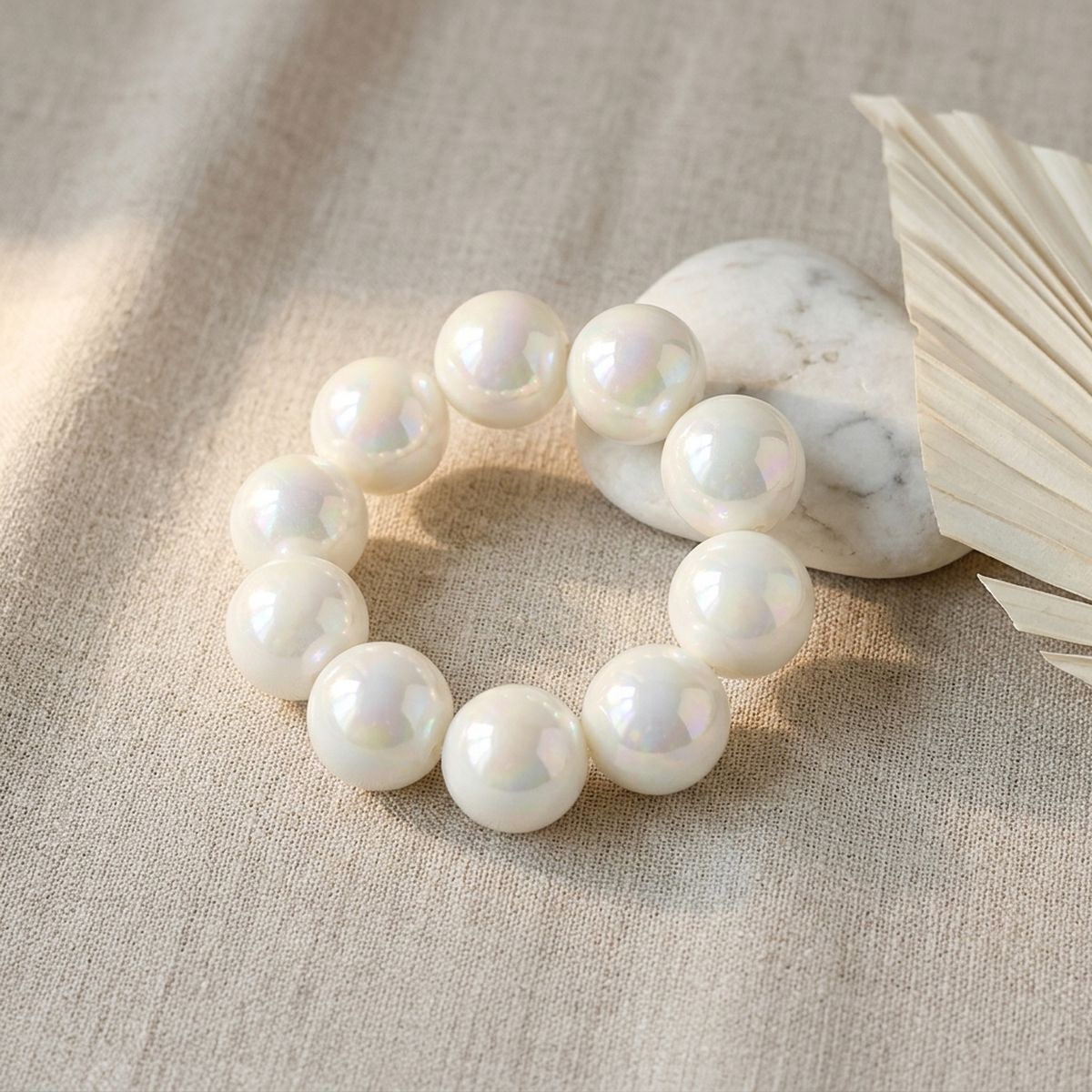 High Gloss Pearlescent White 24mm Bead Bracelet