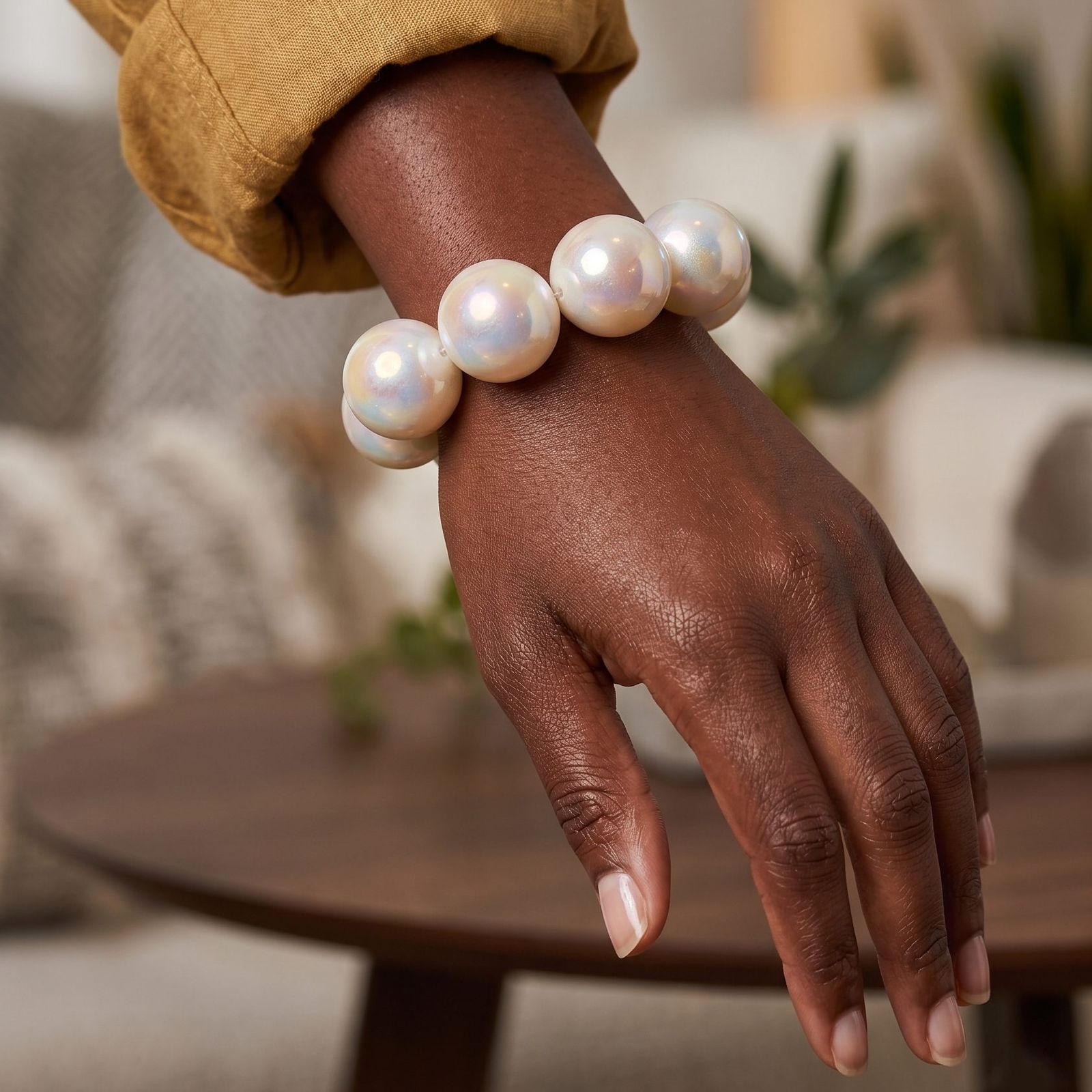 High Gloss Pearlescent White 24mm Bead Bracelet