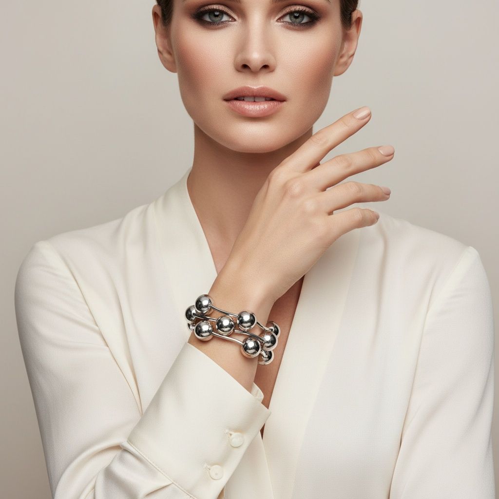 High Shine Silver Bead 3pcs Stretch Bracelet Set