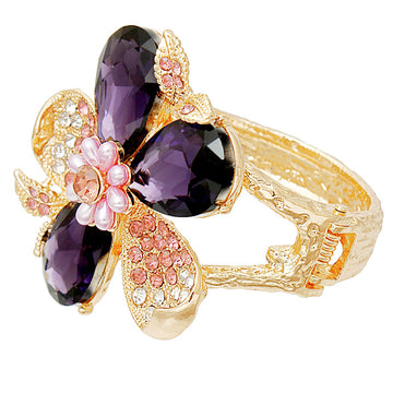 Purple Crystal Floral Leaf Cuff