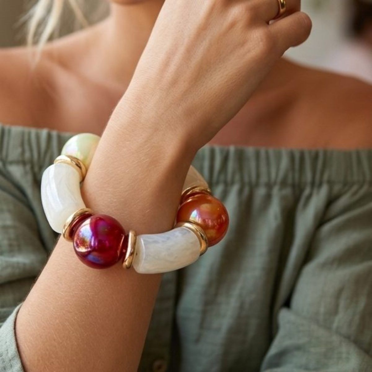 High Gloss Iridescent Bubble Bead Tube Bracelet