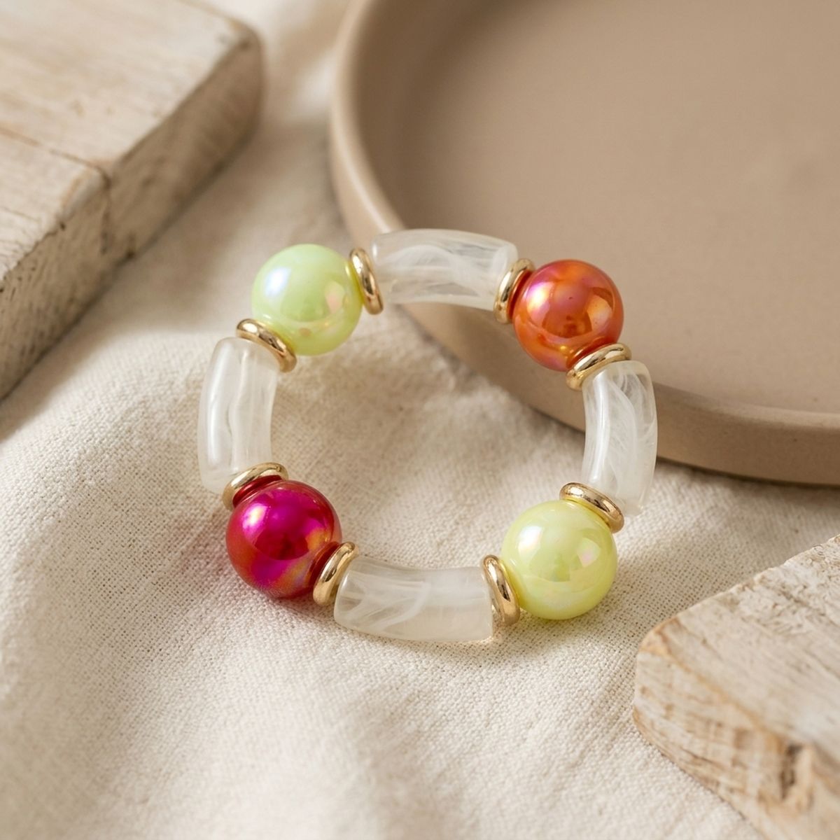 High Gloss Iridescent Bubble Bead Tube Bracelet