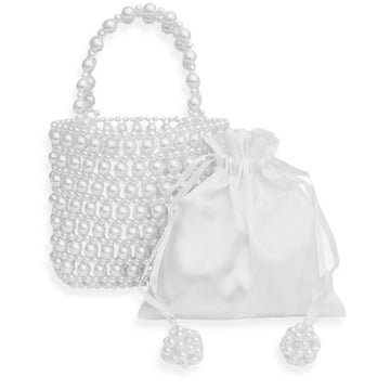 Top Handle Vintage Woven White Pearl Crossbody Bag