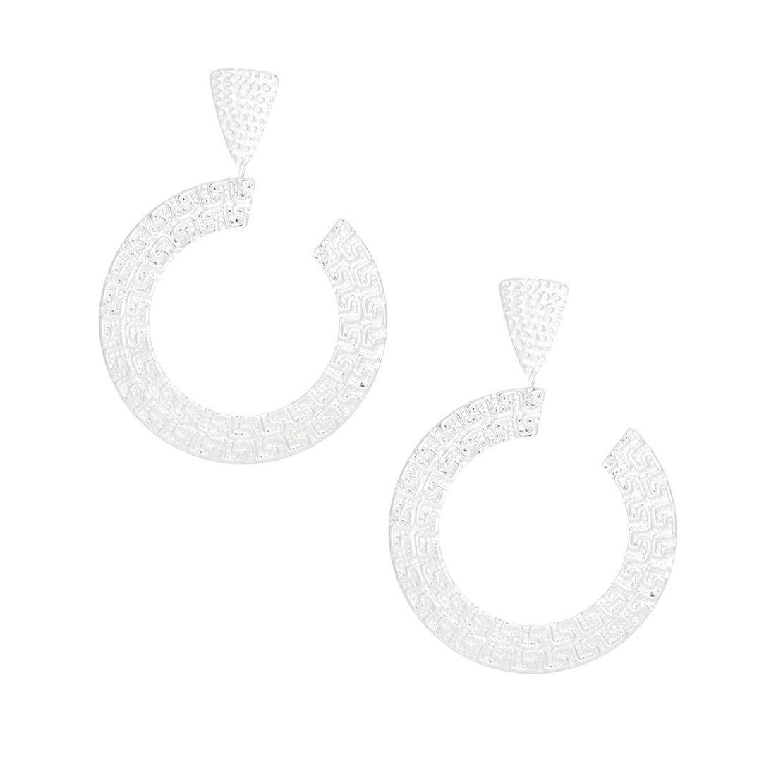 Drop Silver Metal Greek Key C Shaped Earring Women