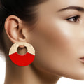 Studs Medium Gold Red Wood Circle Earrings Women
