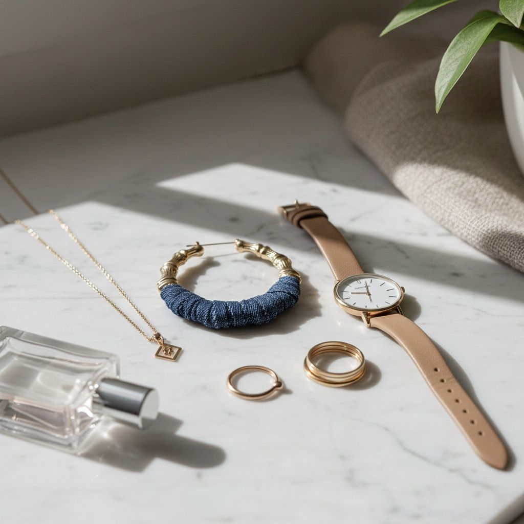 Hoop Denim Jeans Gold Bamboo Texture Earrings