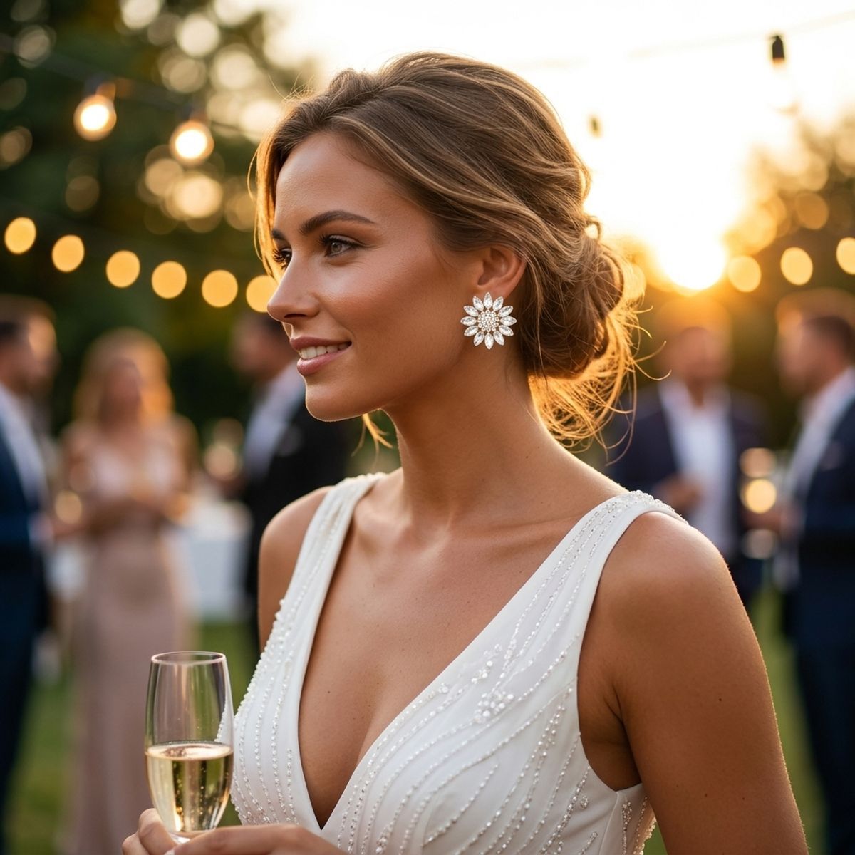 Clip On Gold Glass Crystal Sunflower Earrings
