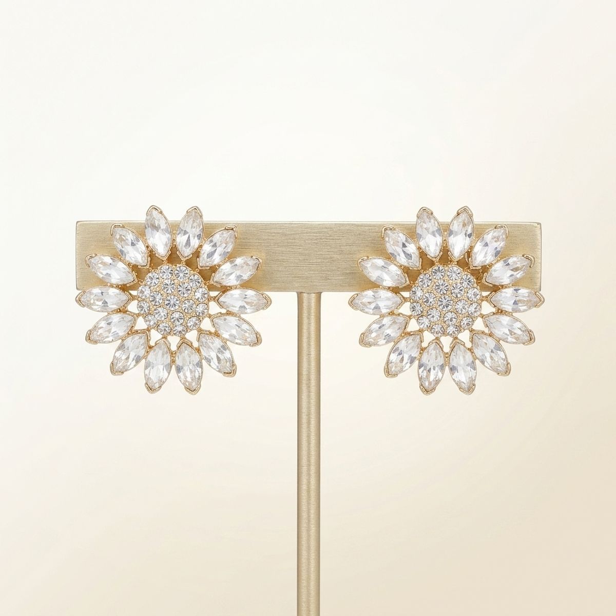 Clip On Gold Glass Crystal Sunflower Earrings