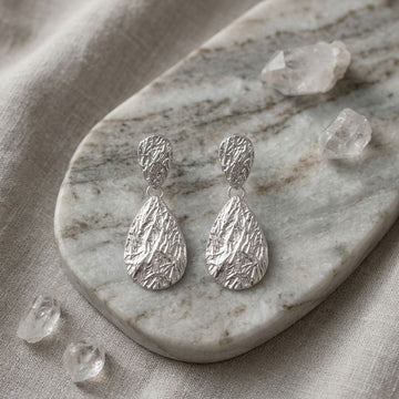 Clip On Double Teardrop Melted Silver Earrings