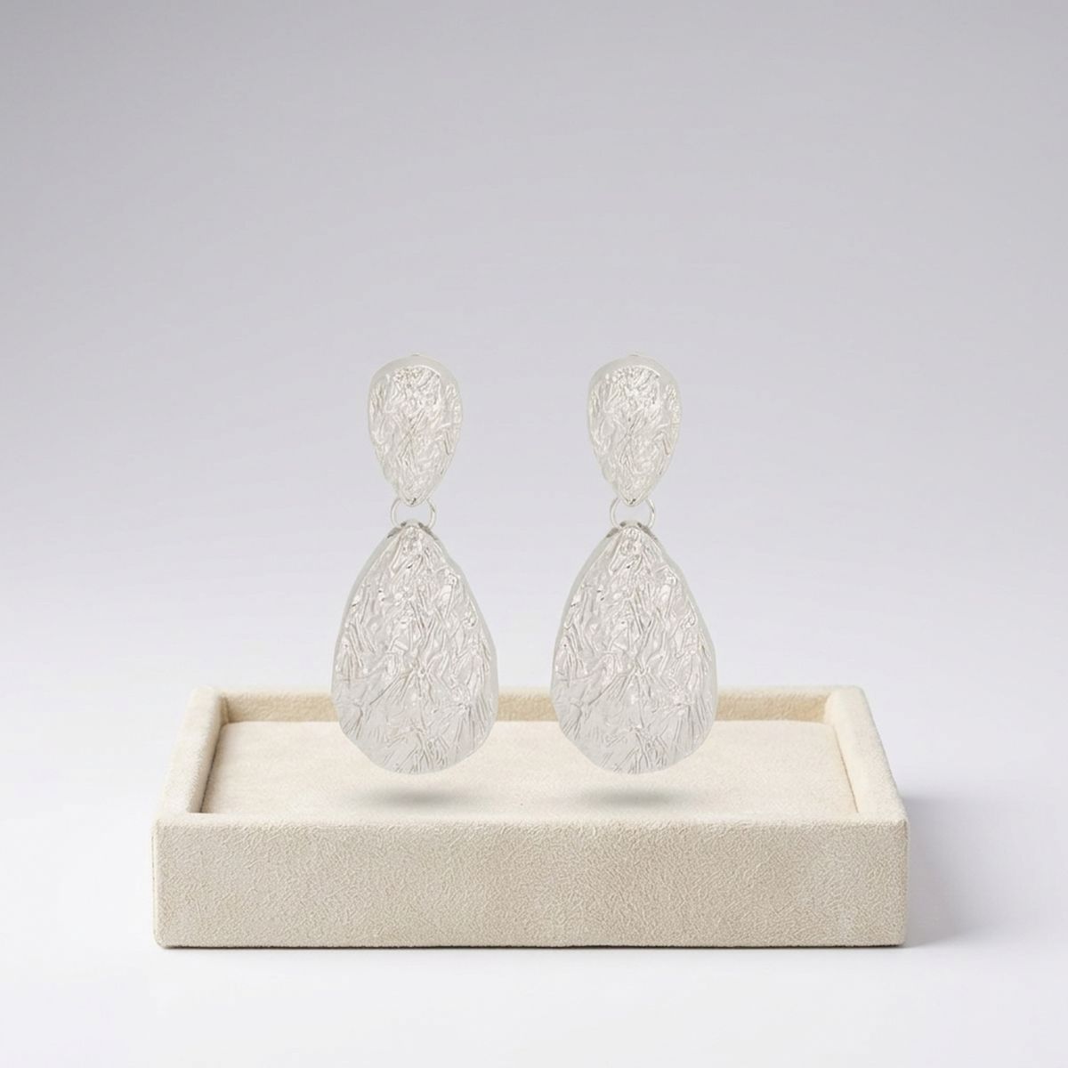 Clip On Double Teardrop Melted Silver Earrings
