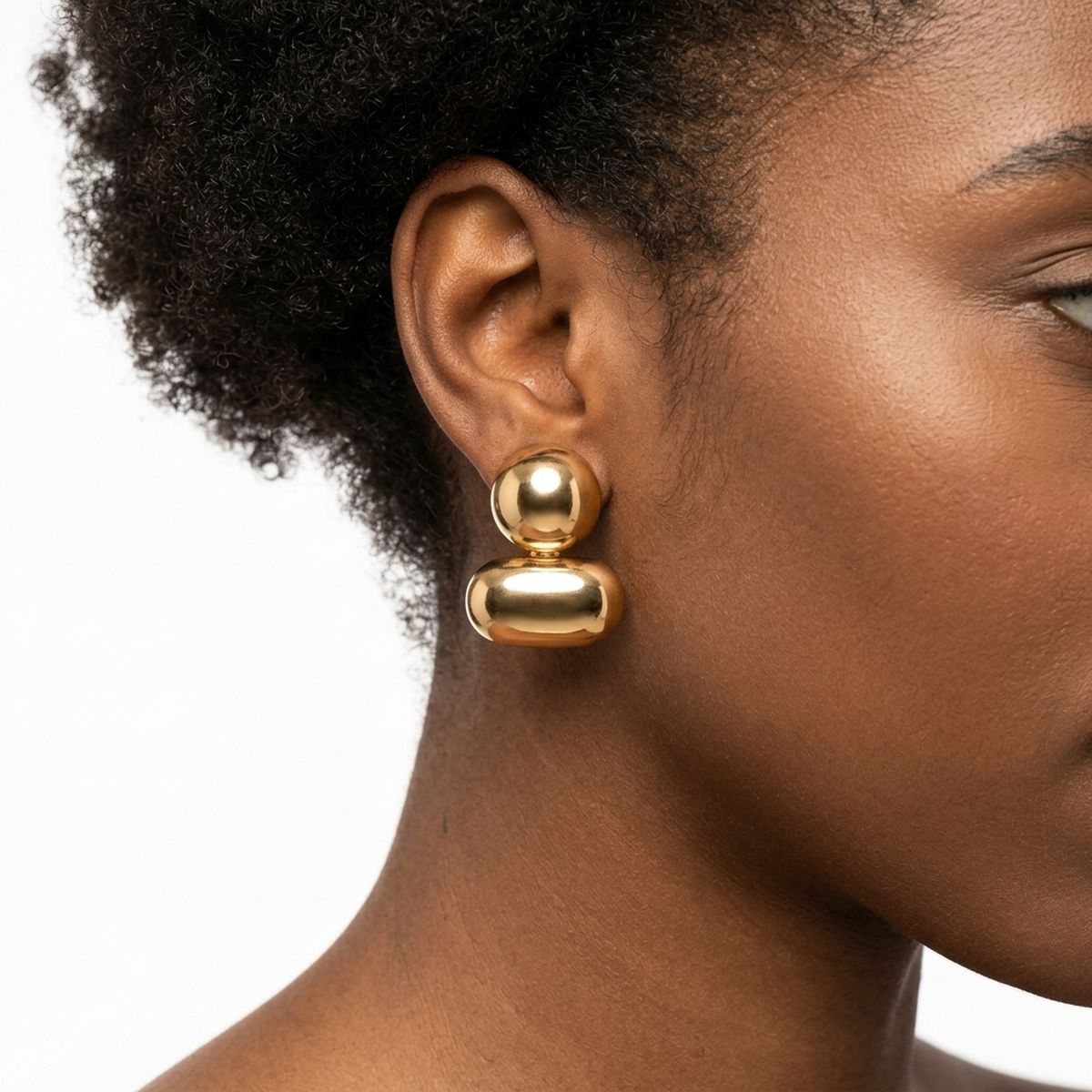 Gold Clip On Stacked Double Dome Chunky Earrings