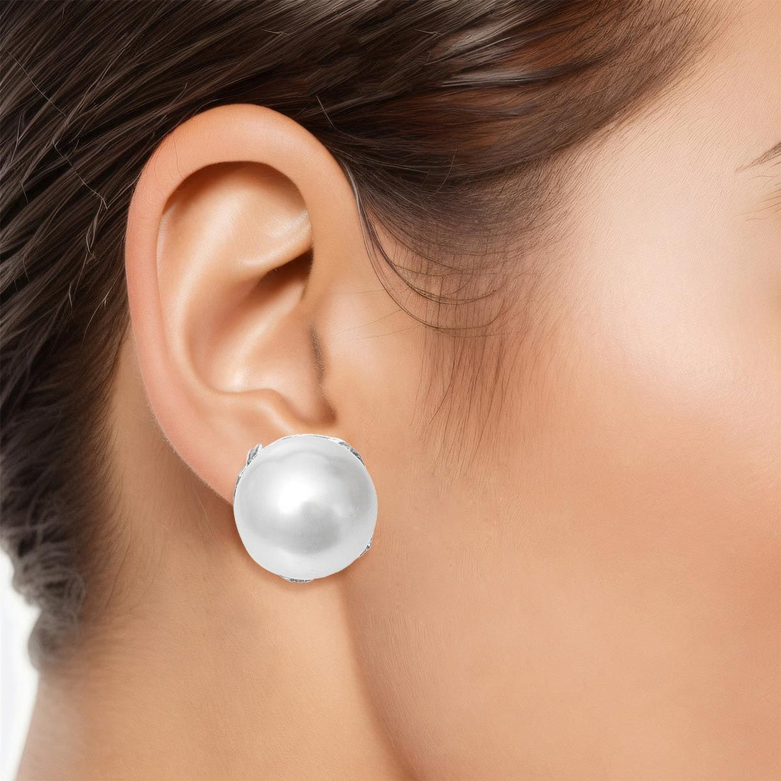 Clip On White Bubblegum Pearl Earrings for Women