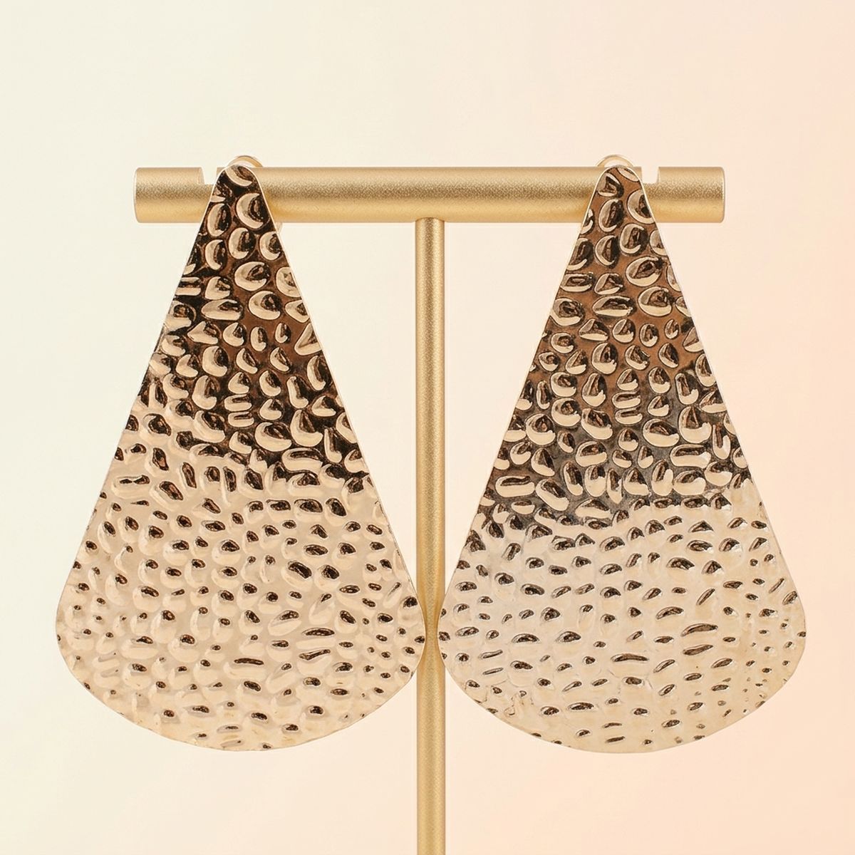 Clip On Gold Hammered Teardrop XL Earrings