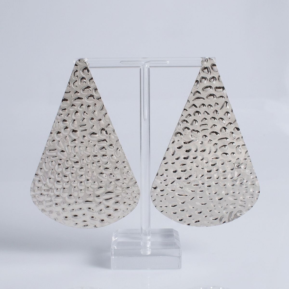 Clip On Silver Hammered Teardrop XL Earrings