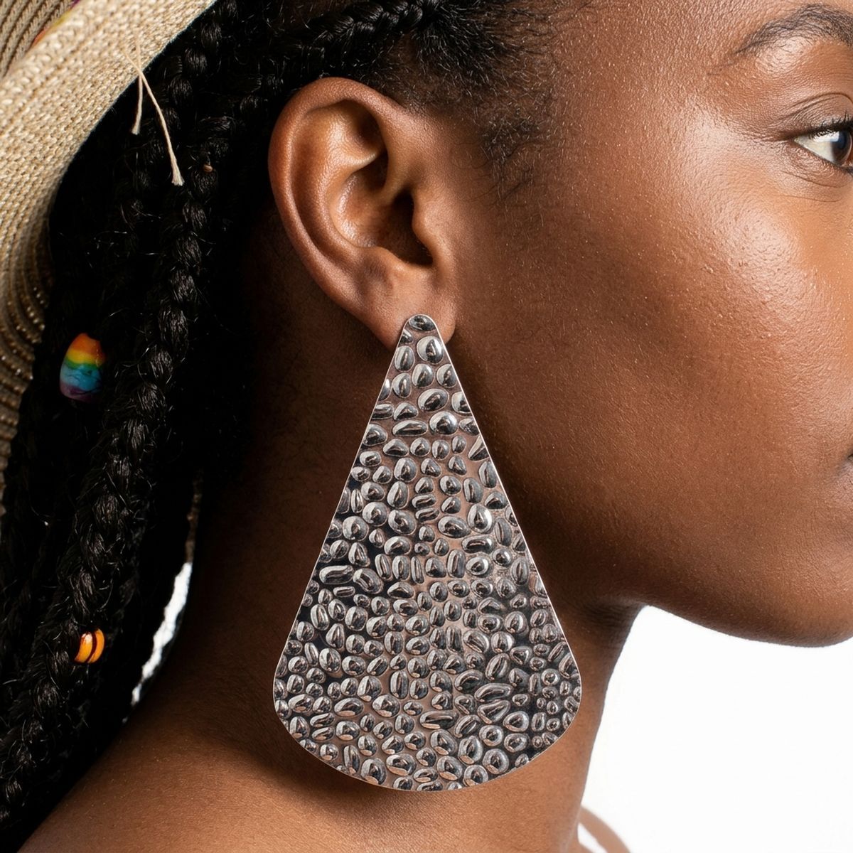 Clip On Silver Hammered Teardrop XL Earrings