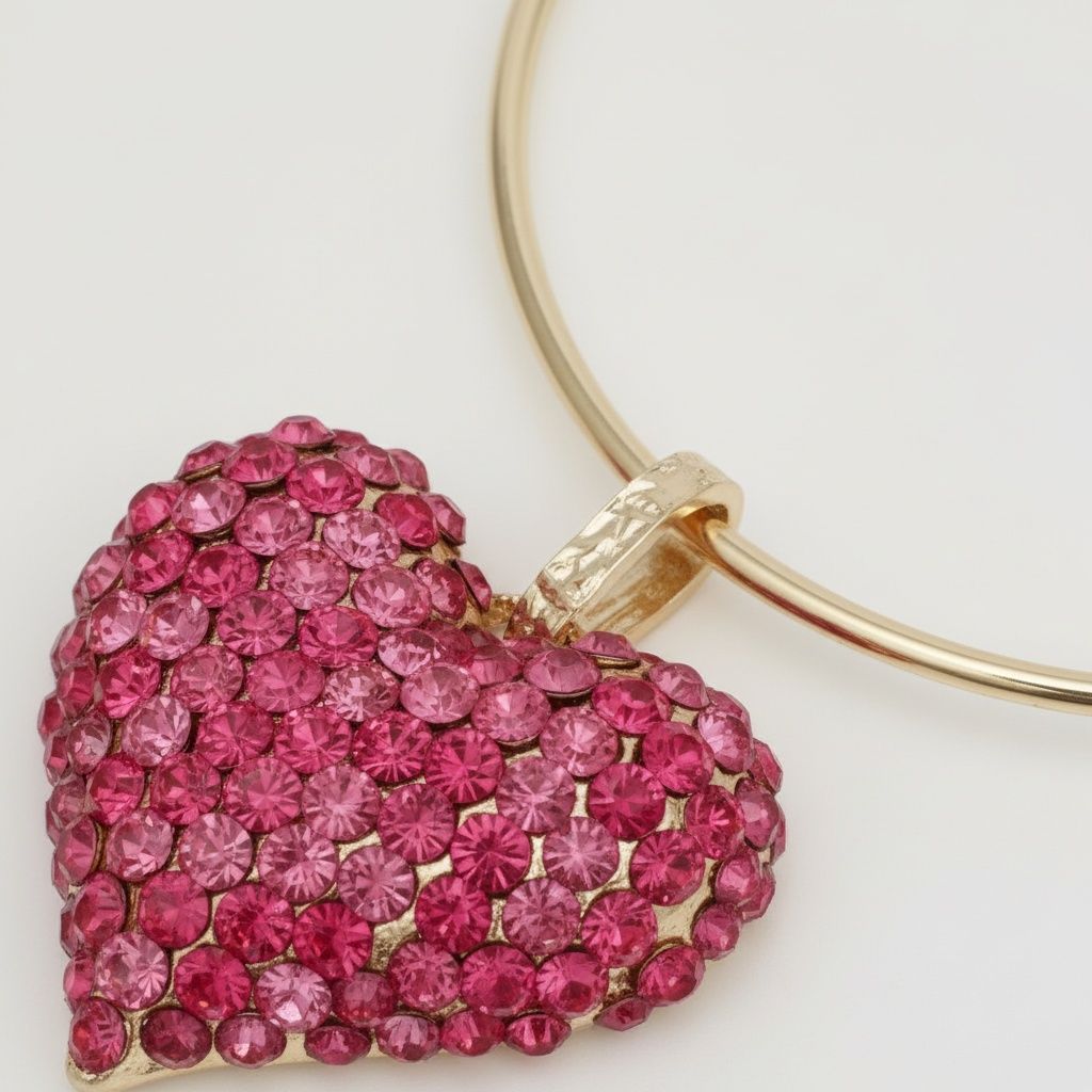 Pendant Fuchsia Stone Domed Heart Chunky Necklace