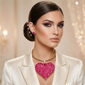 Pendant Fuchsia Stone Domed Heart Chunky Necklace