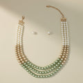 Glass Pearl Green Cream Ombre 3 Strand Necklace