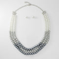 Glass Pearl Gray White Ombre 3 Strand Necklace