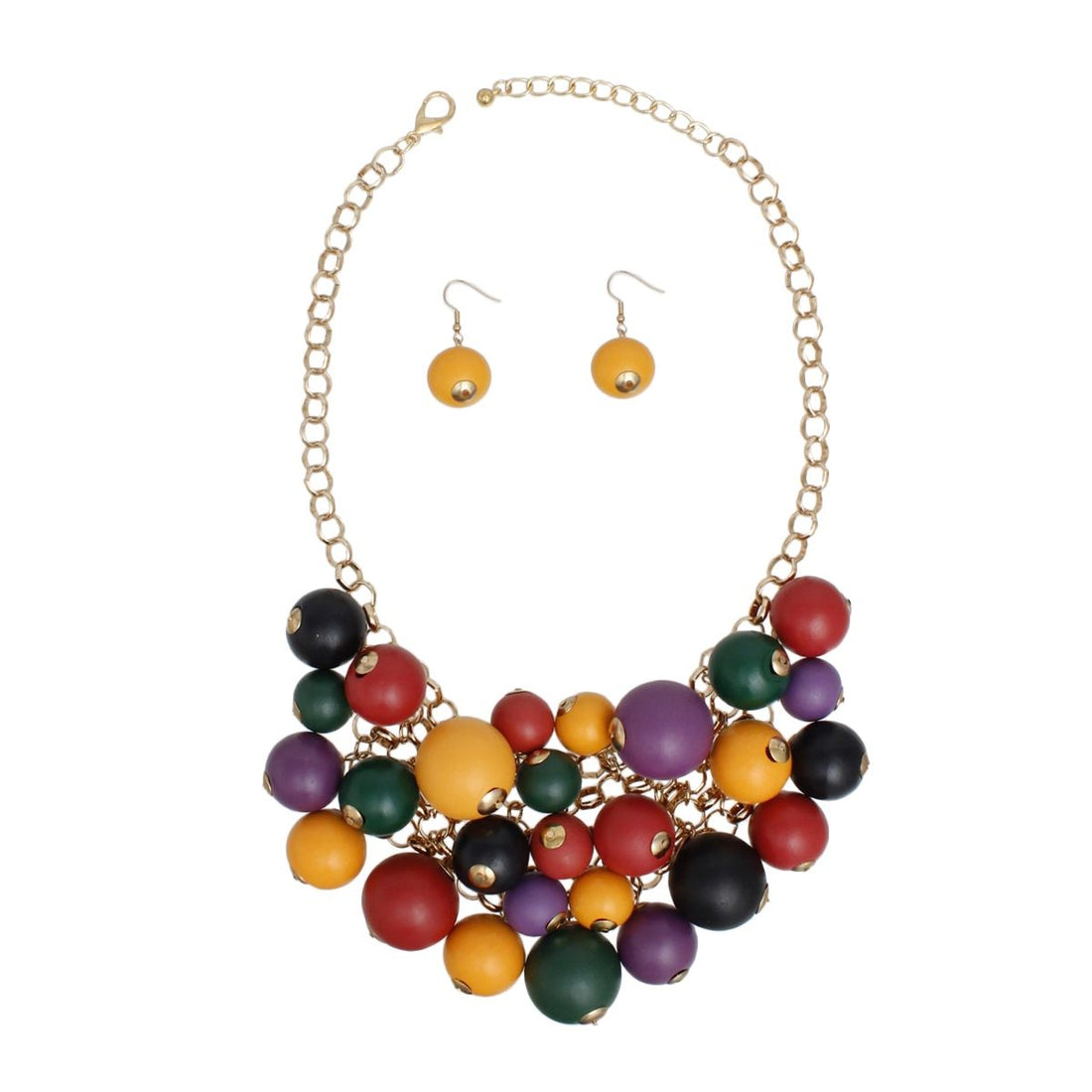 Bib Chunky Multicolor Wood Bead Chainmaille Necklace