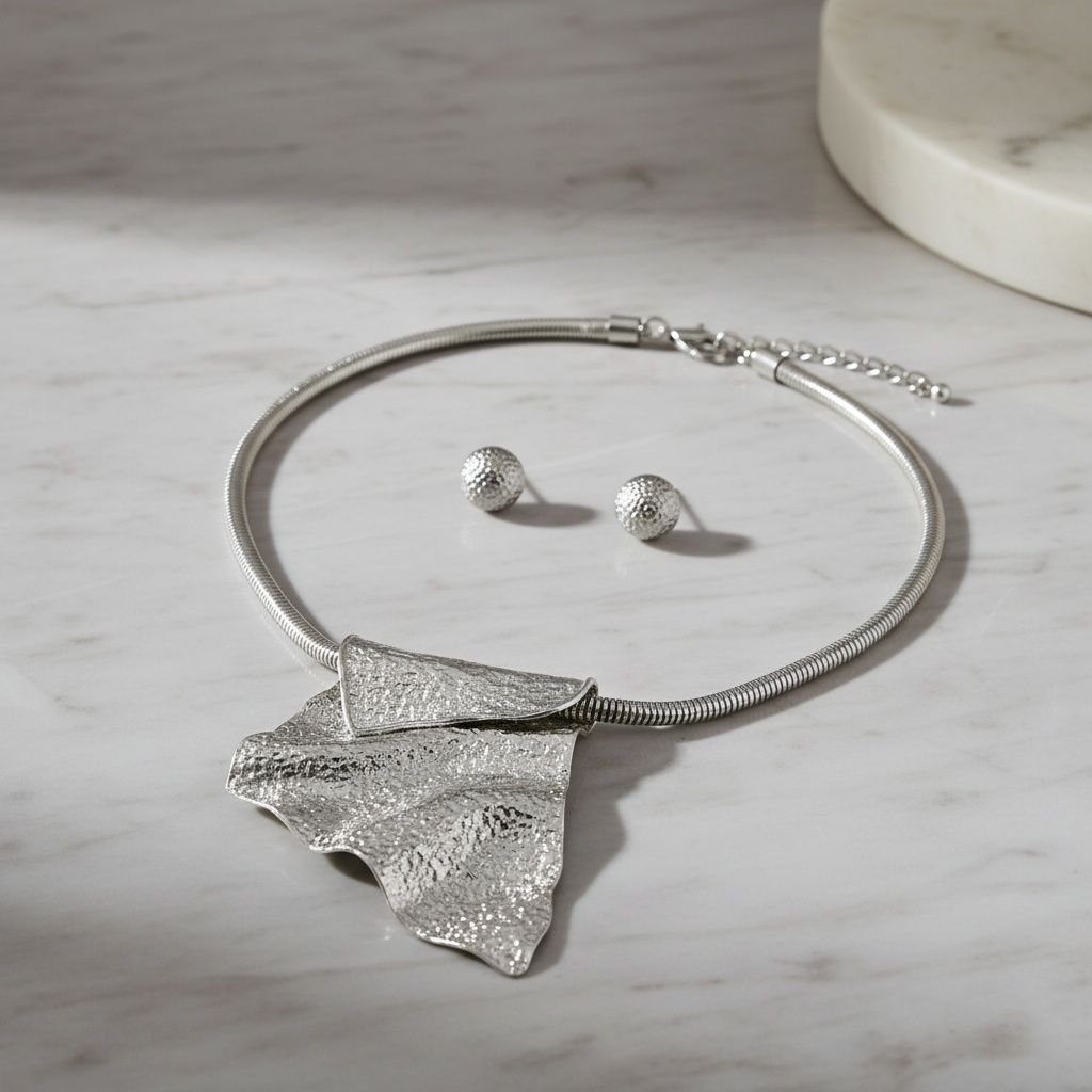 Power Pendant Silver Folded Metal Modern Necklace